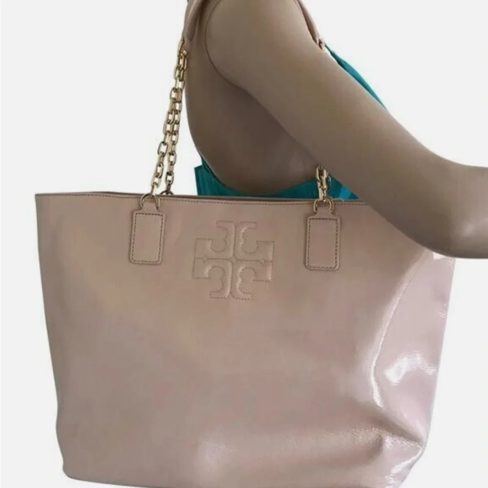 Tory Burch Light Pink Tote Bag EUC Light Oak Charlie Patent Tote Leather